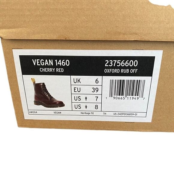 Dr Martens Lace Up Boots 1460 Vegan Cherry Red Oxford Rub Off Wine - Picture 9 of 11